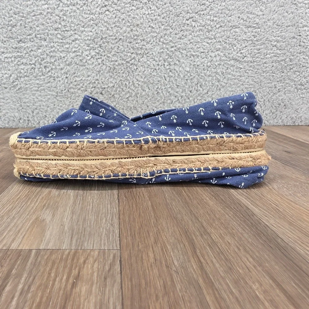 Cousu Main France Size 38 Espadrille Slip‎ On Nautical Anchor Print Blue Shoes